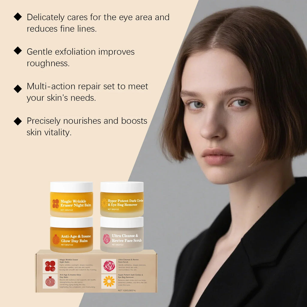 4-Piece Day & Night Skincare Set | Moisturizing Eye Cream Scrub