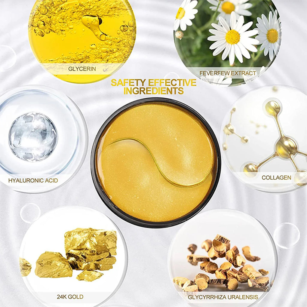 60 Pairs 24K Gold Under Eye Patches – Brightening & Lifting
