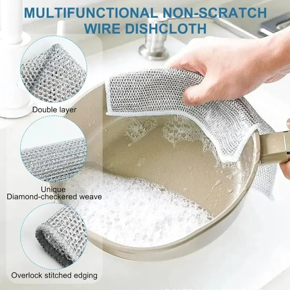 Silver Wire Mesh Cleaning Cloths | Kitchen Scrub Towels 3/5/10 PCS