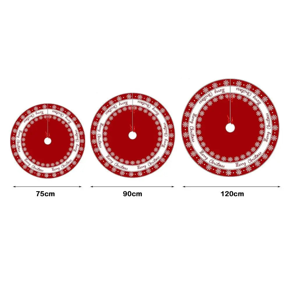 Red Swirl Floral Christmas Tree Skirt – Round Plush Xmas Mat