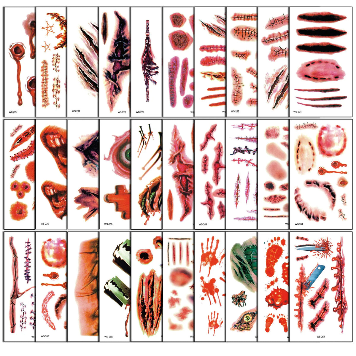 Halloween Wound Scar Tattoo Stickers – 10 Sheets, 120+ Designs