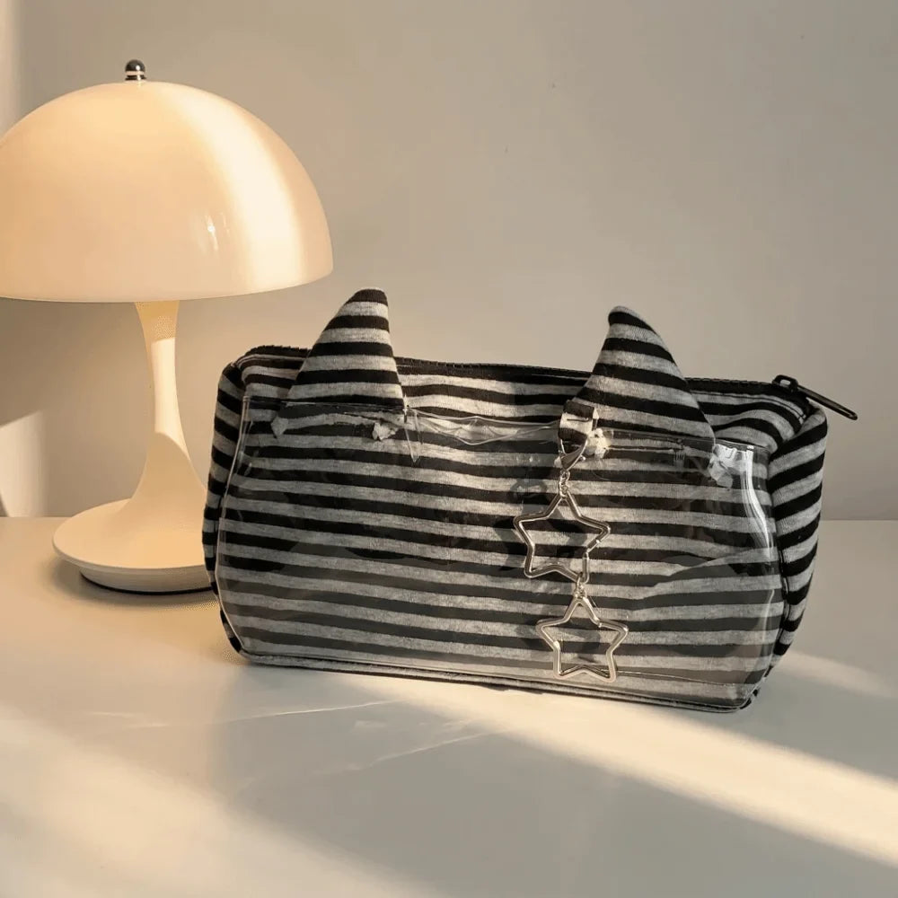 Large Capacity Striped Pencil Case – Rabbit Ear Pouch