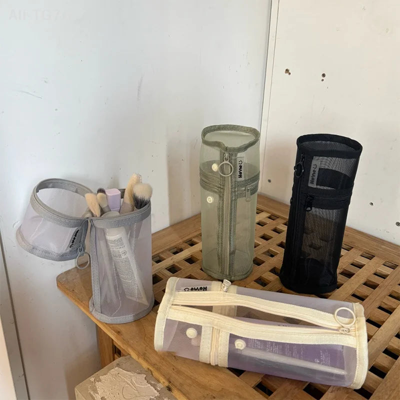 Mesh Makeup Brush Bag – Stand-Up Travel Brush Holder
