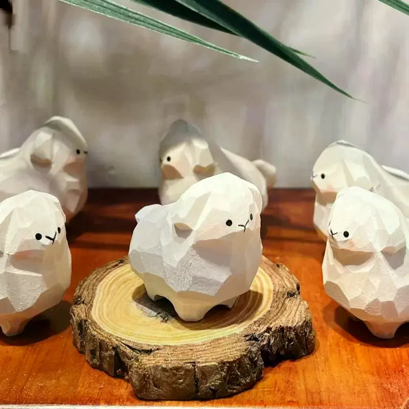 Handcrafted Wooden Sheep Figurine – Desk & Home Decor Ornament