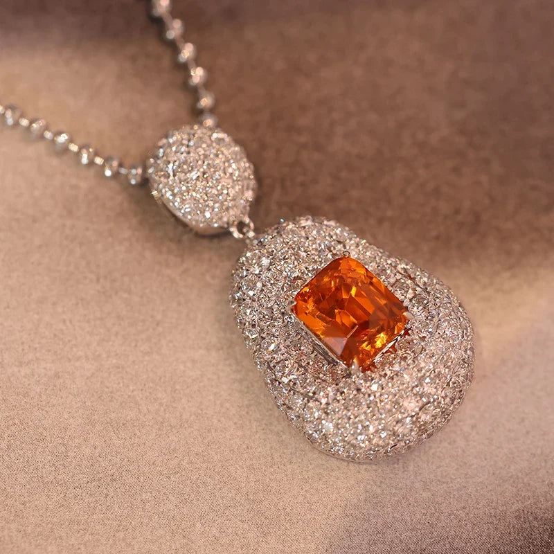 Huitan Pear Shape Orange Red CZ Pendant Necklace | Bead Chain