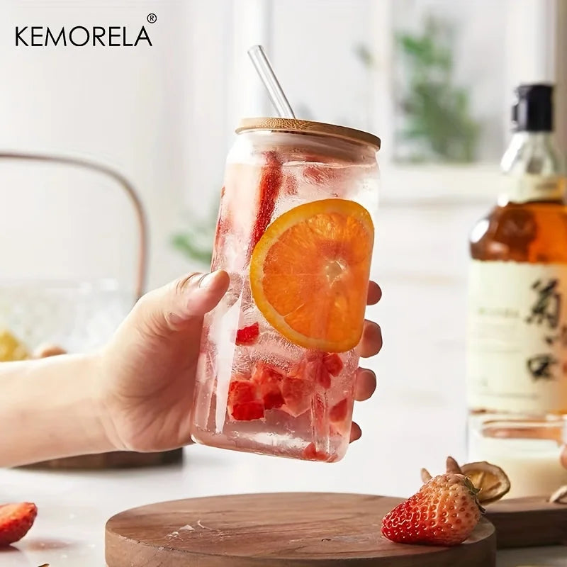 KEMORELA Glass Bubble Tea Cups with Lid & Straw – 1 or 4 Pack