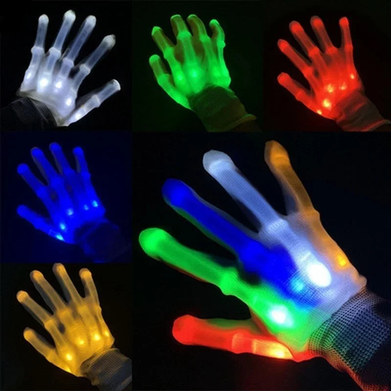 LED Light-Up Skull Gloves – Halloween Party Glow Gloves