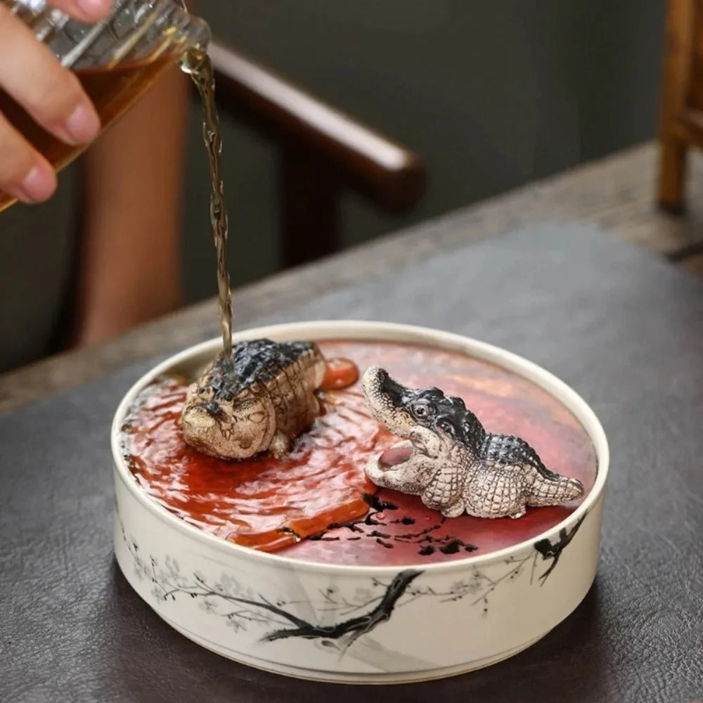 Cute Mini Crocodile Tea Pet Multipurpose Resin Ornaments Statue