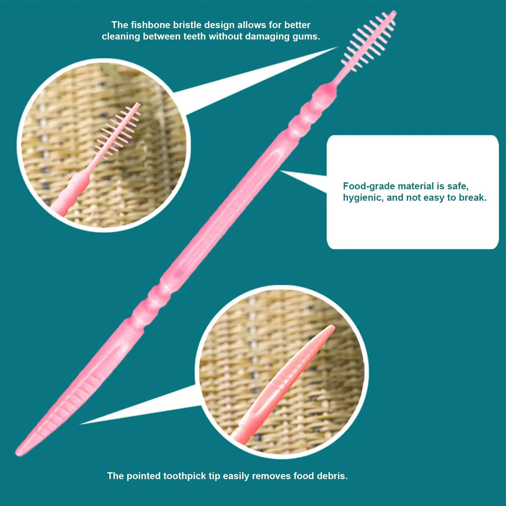 100pcs Flavored Toothpicks Dual-Tip Soft Bristle Interdental Picks