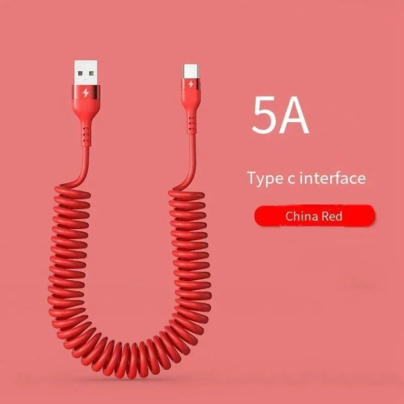66W 5A Retractable USB-C Fast Charging Spring Car Cable