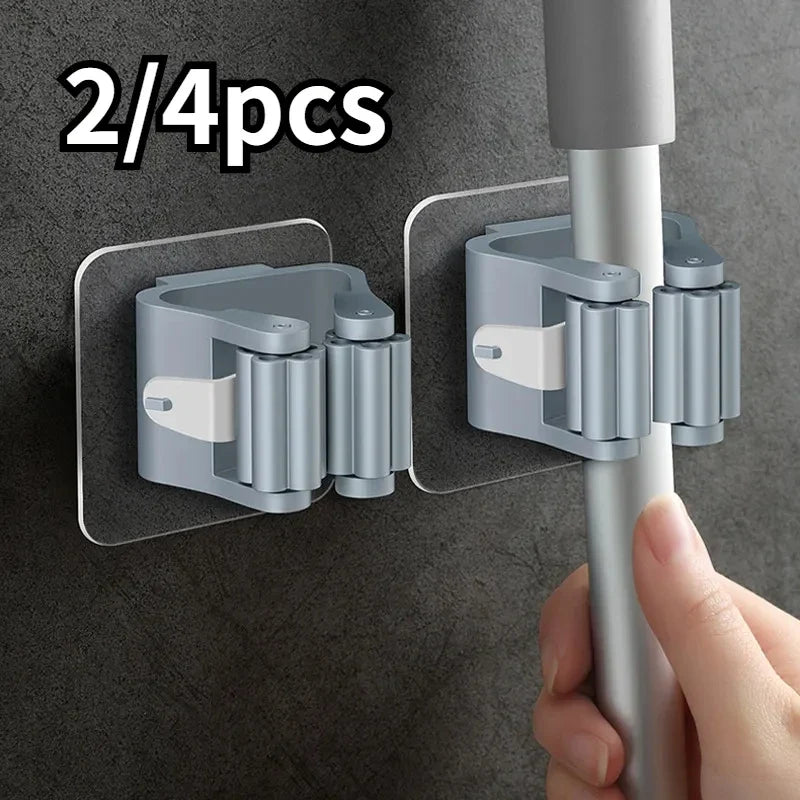 Wall-Mounted Mop & Broom Holder Hooks | 2/4 PCS Storage Rack
