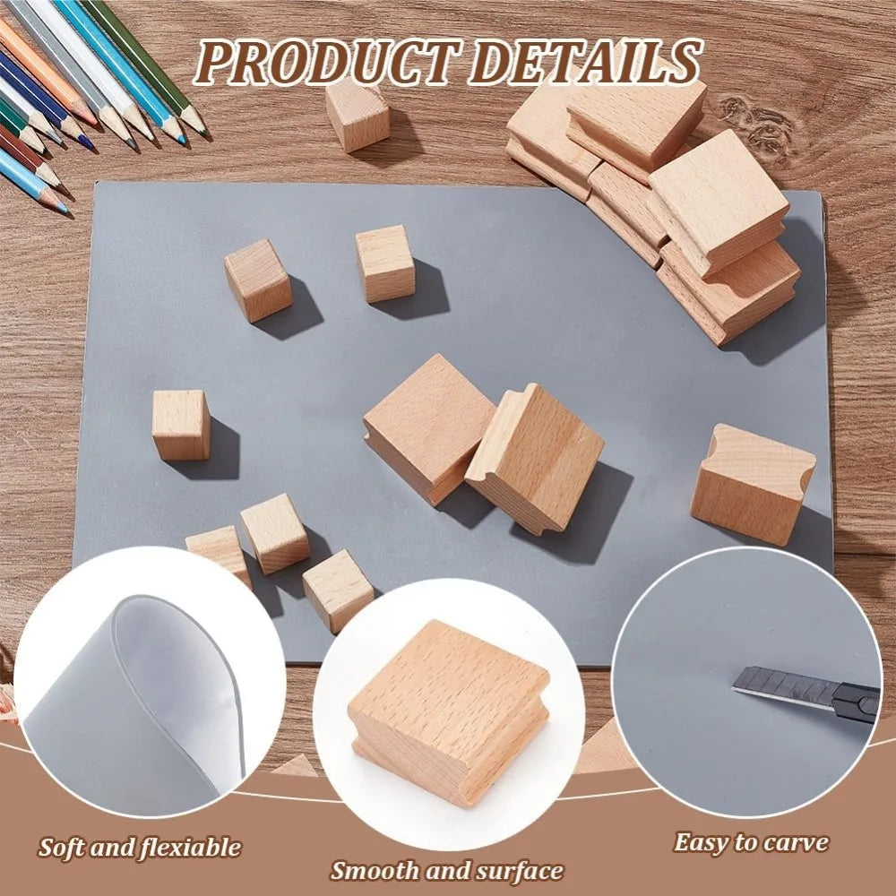 20-Pc Blank Rubber Stamp Set – Beechwood Mounts & Engraving Sheet