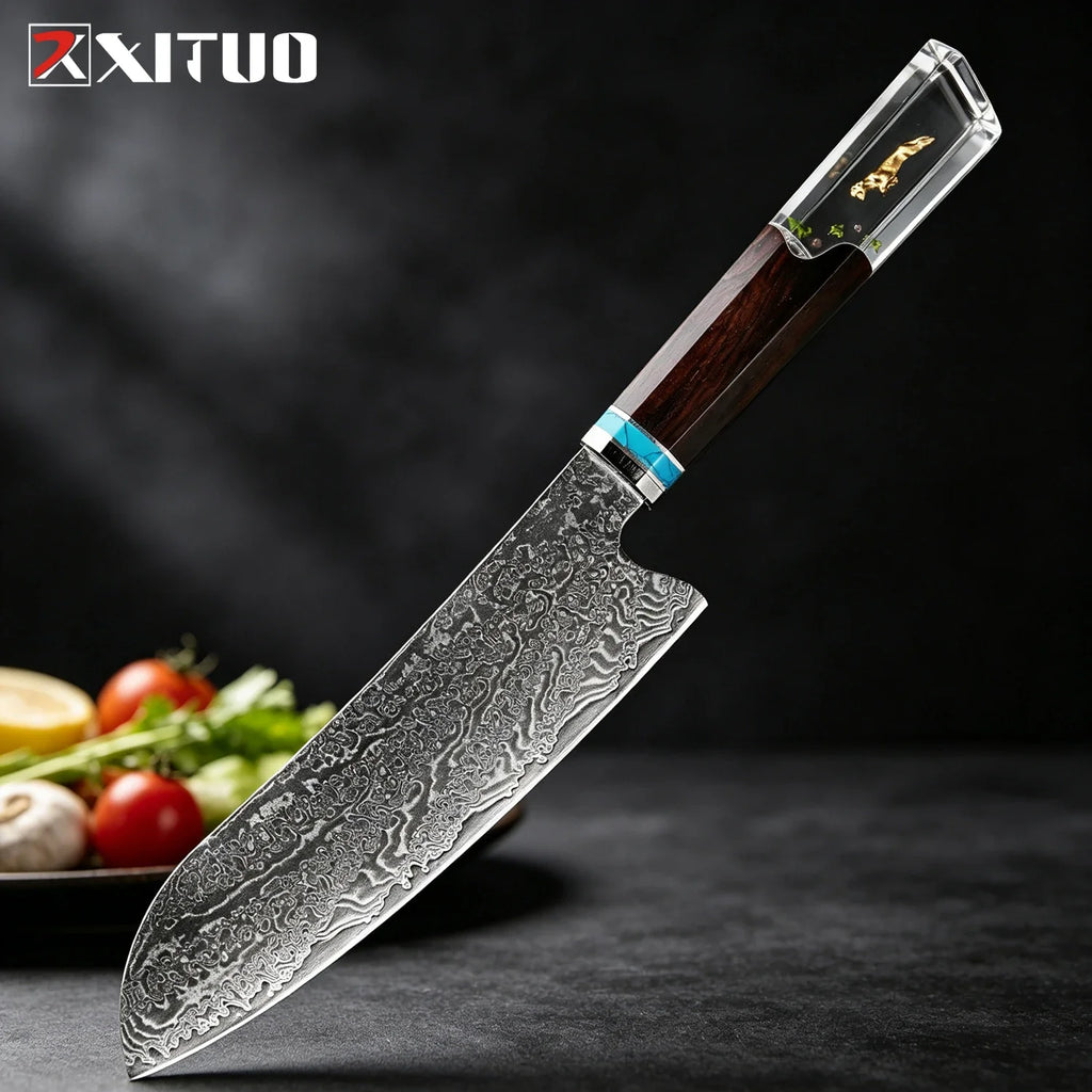 XITUO 8-Pc Damascus Steel Chef Knife Set | Resin Handle