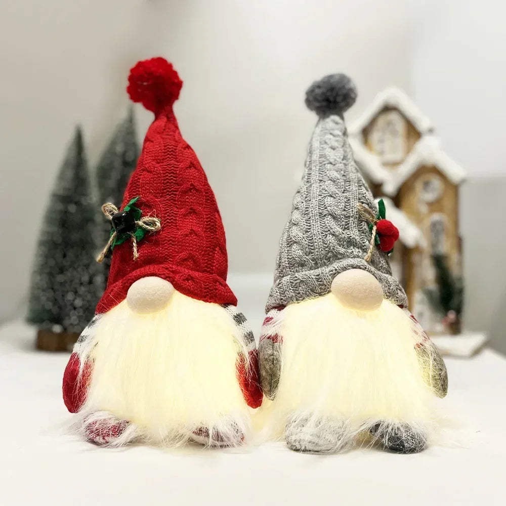 Santa Gnome Christmas Ornament – Lantern Dwarf Knitted Hat Doll