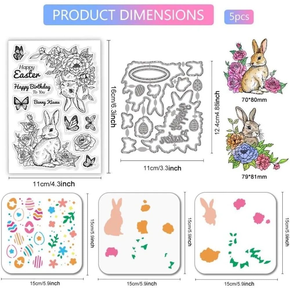 Easter Rabbit Clear Stamps Cutting Dies & PET Stencils Set