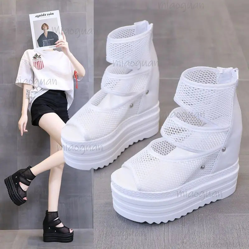 Women's 12CM Wedge Heel Mesh Peep Toe Ankle Boots | Roma Style