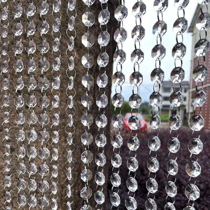 Long Octagon Beads Silver Rings Hooks Crystal Chandelier Chain
