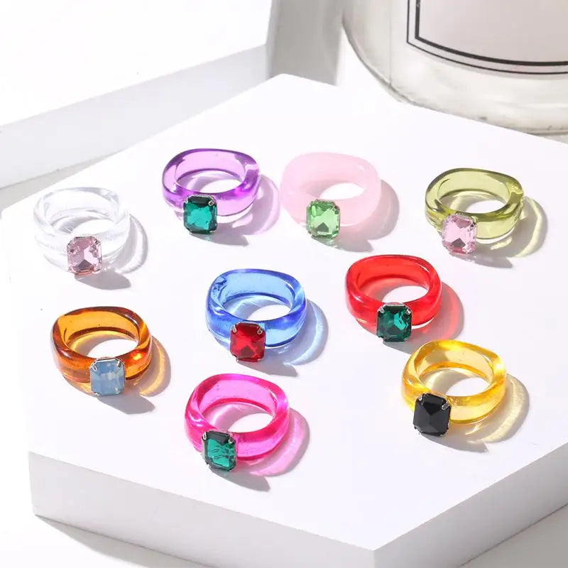 Colorful Zircon Resin Ring – Sweet Fashion Jewelry Gift