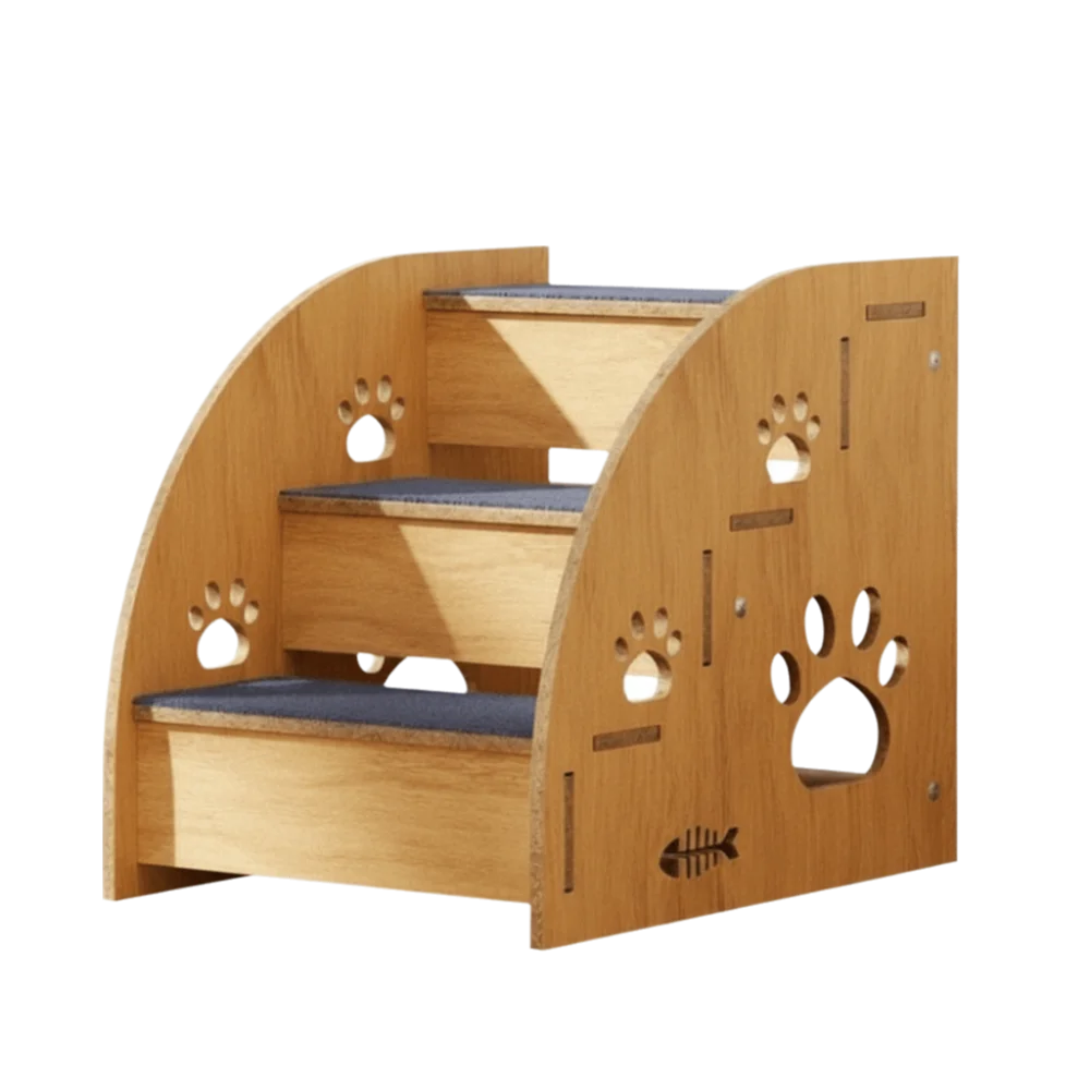 Non-Slip Wooden Dog Stairs with Safety Railing | Pet Steps