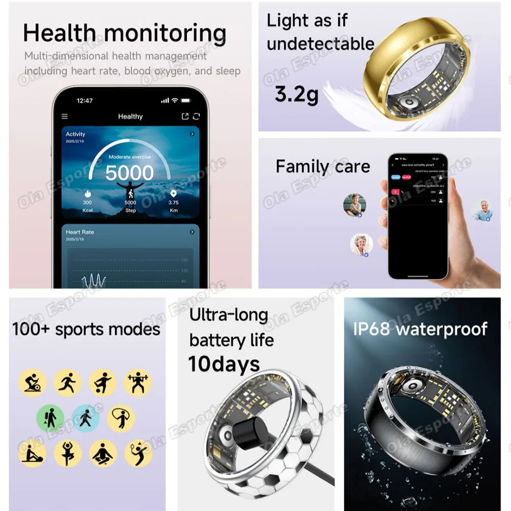 2026 Smart Ring Men Women Charging Case Call Reminder Heart Rate