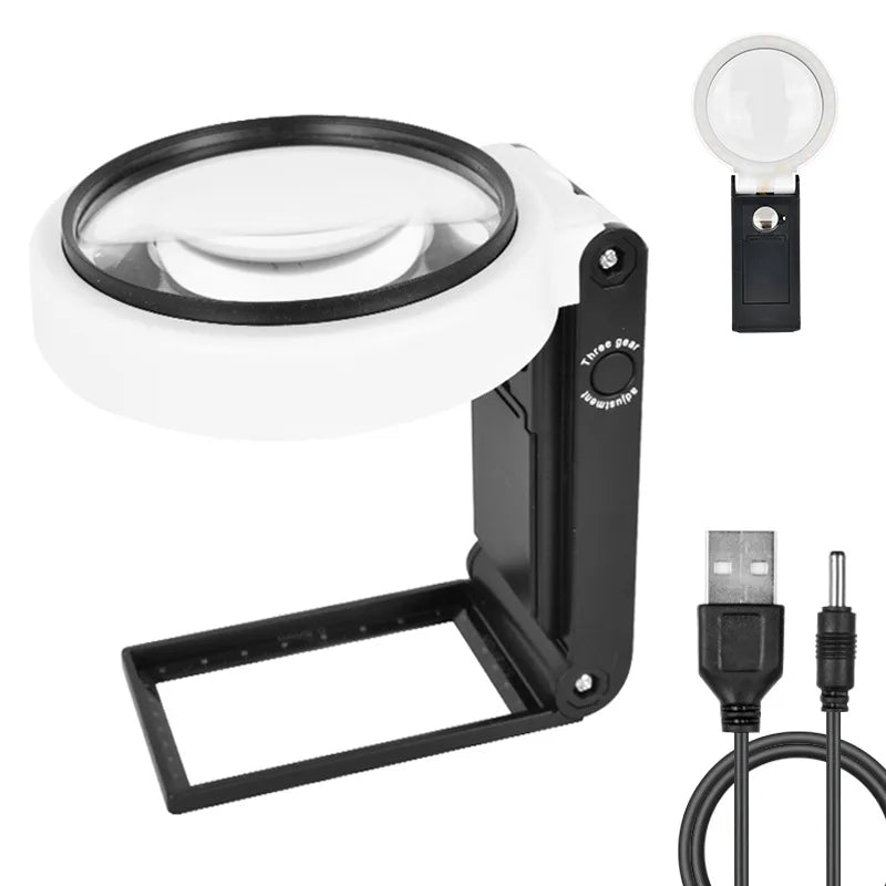 6X 25X Folding Magnifier with 8 LED Lights | Jewelry & Currency