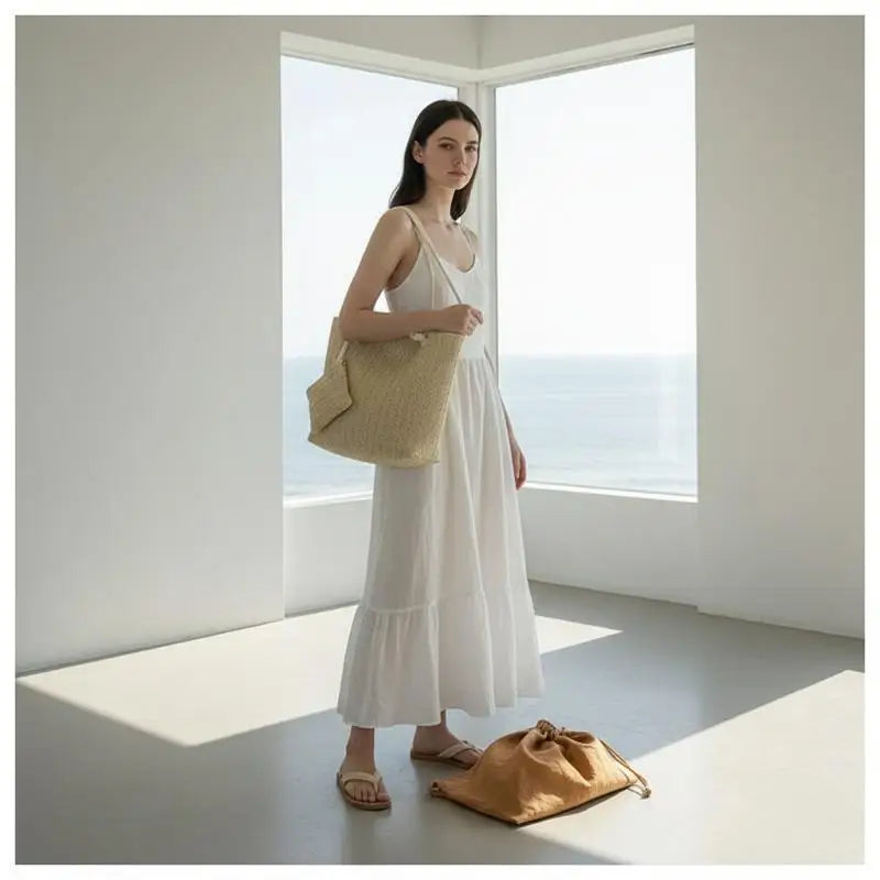 Women's Large Woven Straw Shoulder Tote Bag | Summer Fashion