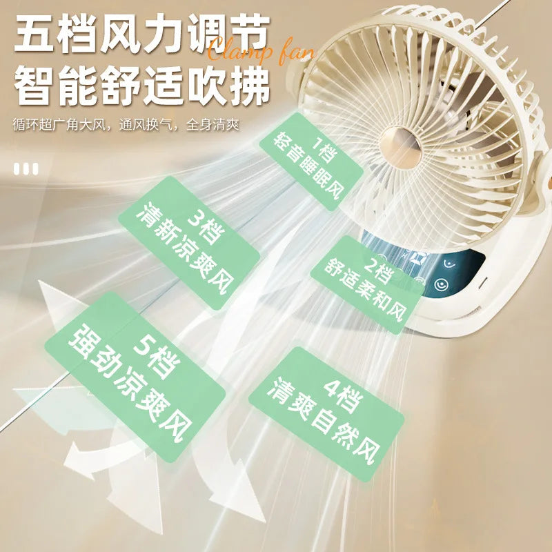 URGGU USB Clip Fan – 5-Speed Oscillating, Timer & Display
