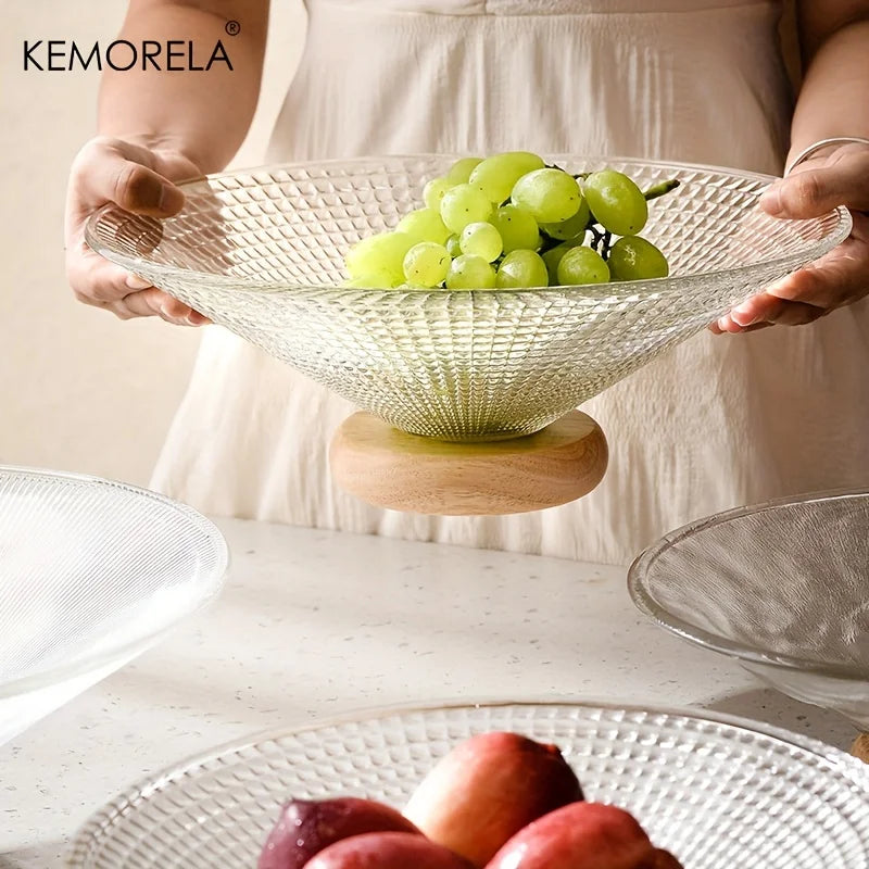 Creative Glass Fruit & Candy Plate with Wooden Base | KEMORELA