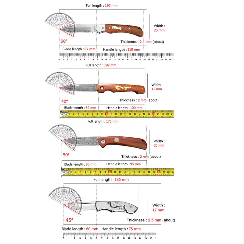 Folding Damascus Steel Kitchen Knife – Wood Handle | InLeung