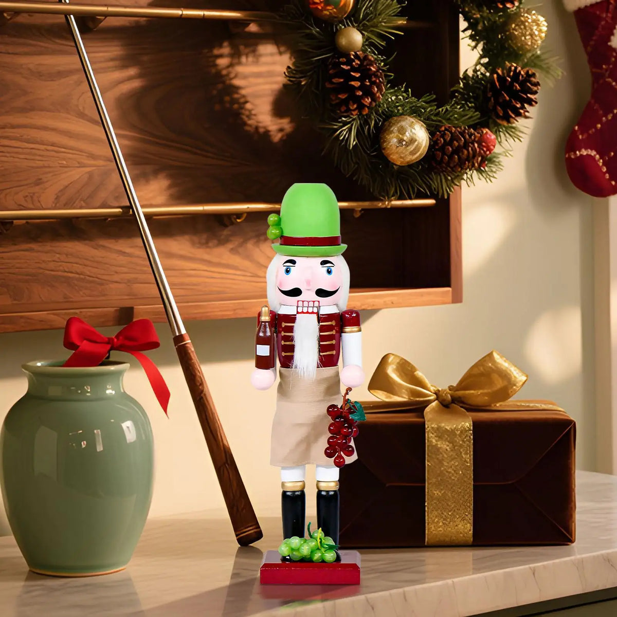 Wooden Nutcracker Christmas Figurine | Winemaker Holiday Décor