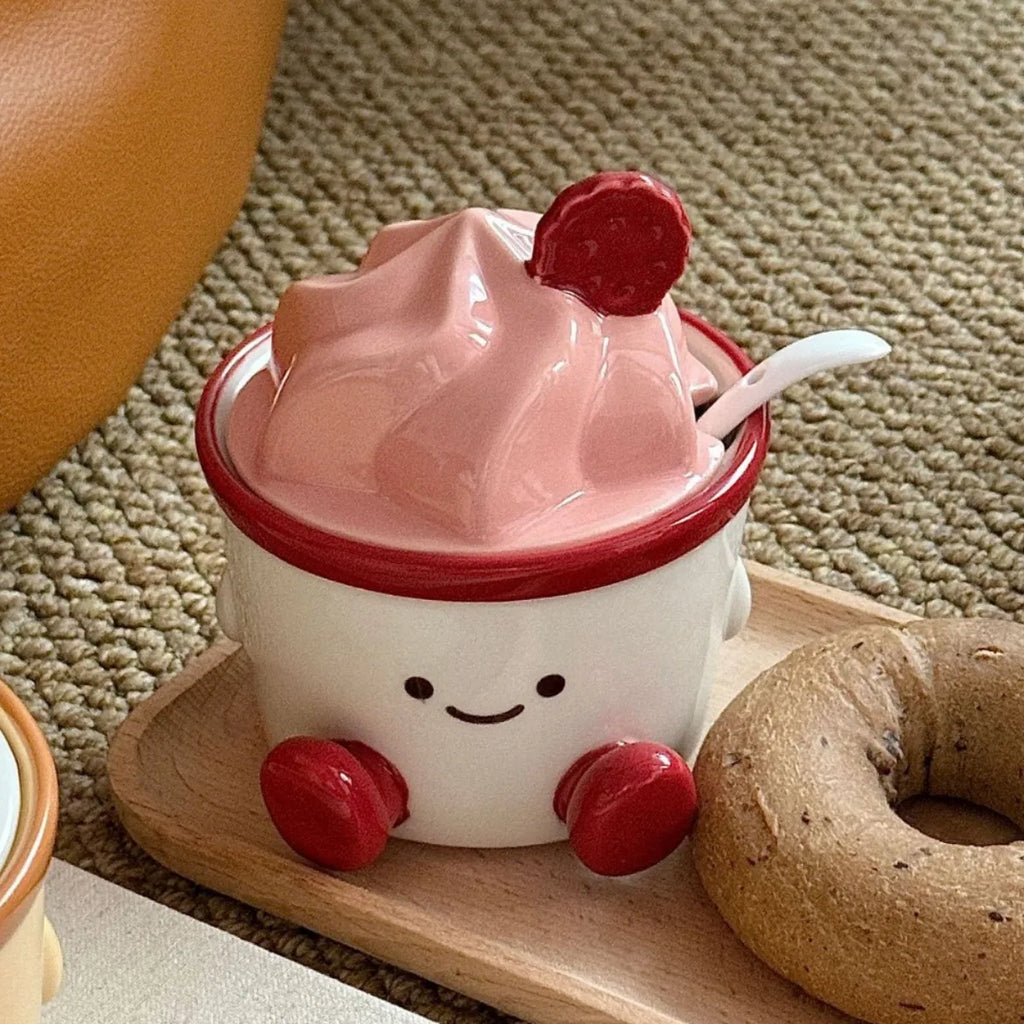 Ice Cream Ceramic Spice Jar | Decorative Condiment Storage Pot