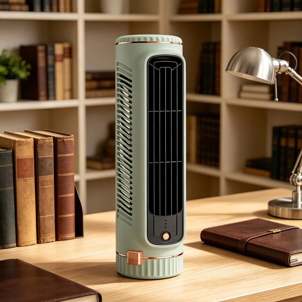 Mini Bladeless Tower Fan – USB Rechargeable, 3 Speed Portable