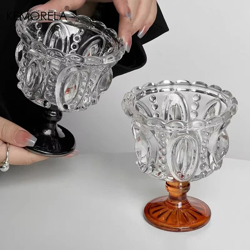 KEMORELA Retro Embossed Black Crystal Goblet | Whiskey & Dessert Glass