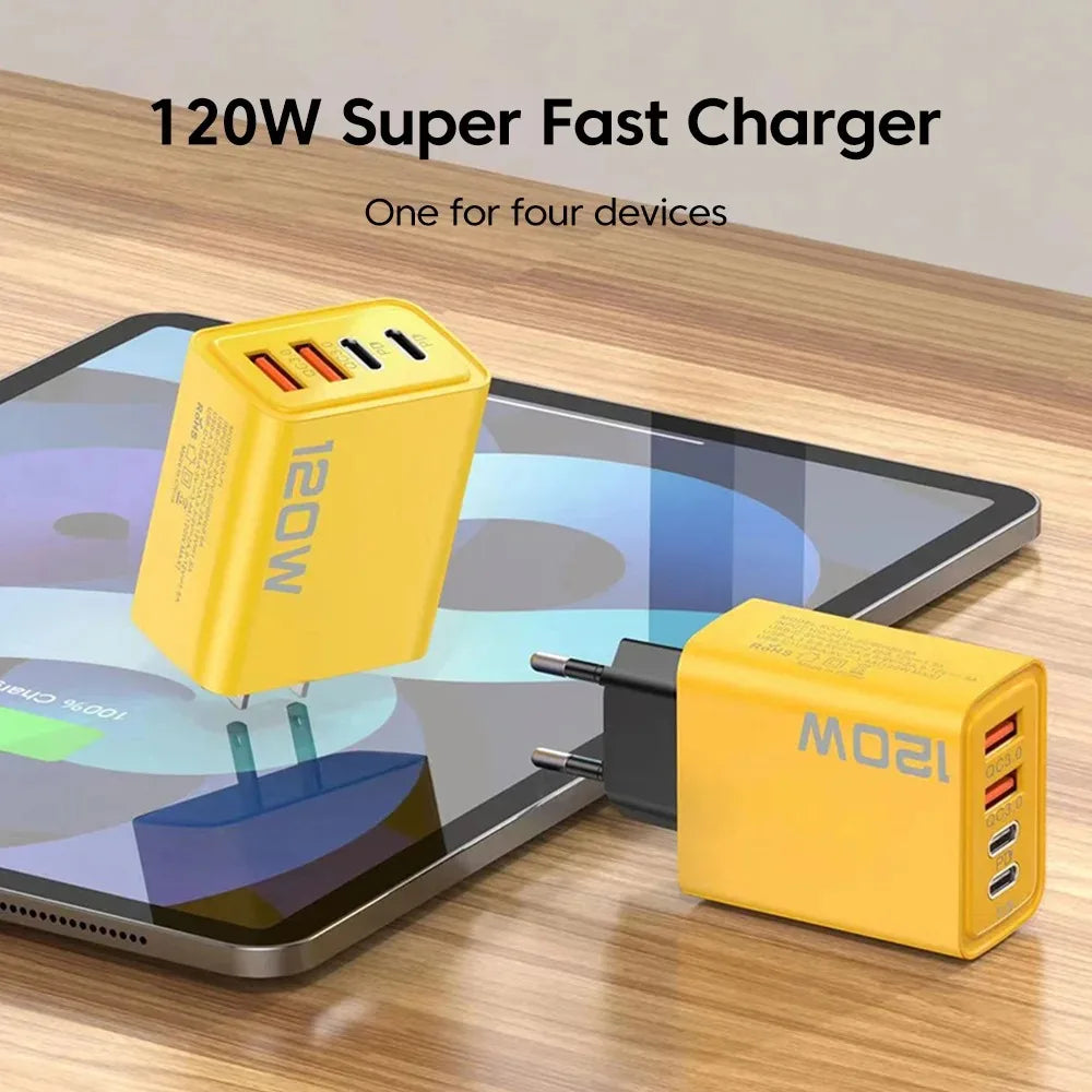 4-Port 120W USB-C PD Wall Charger | Quick Charge 3.0 Fast Charge