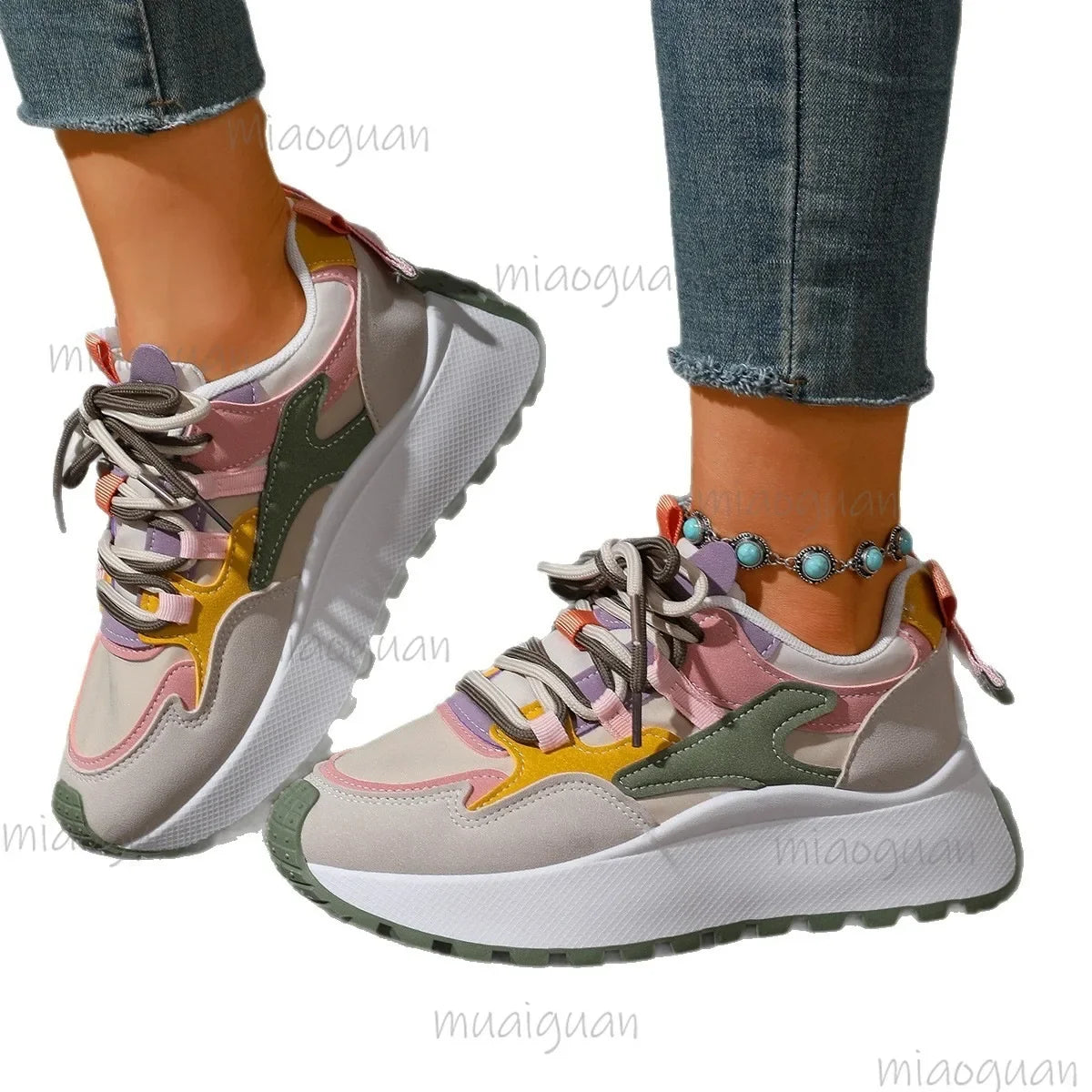 Women's Thick Sole Sneakers – Breathable Height Boost Casual Shoes