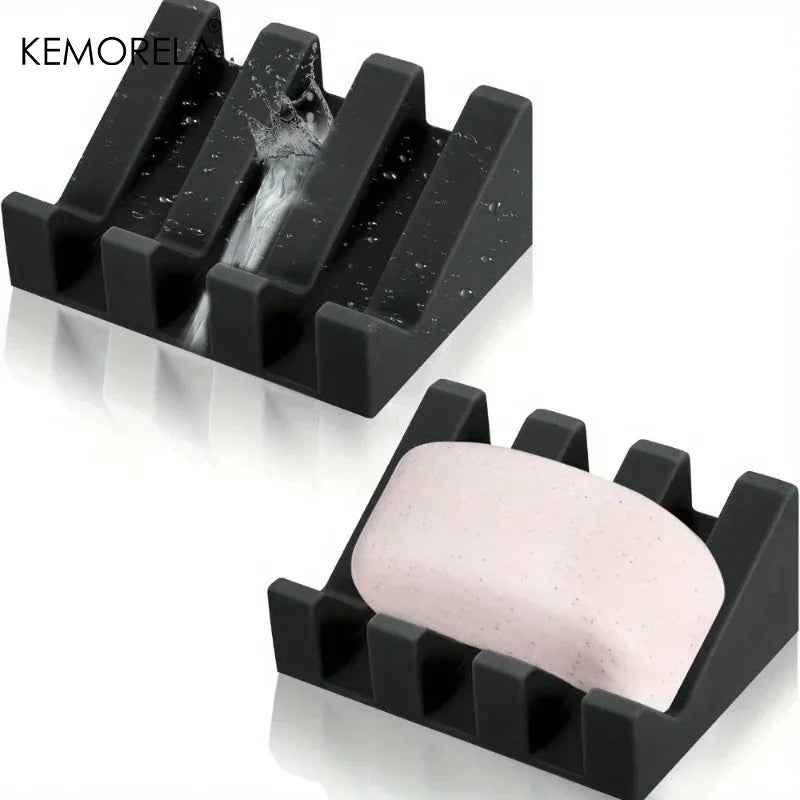 KEMORELA 2-Pack Silicone Self-Draining Soap Dish Tray Set