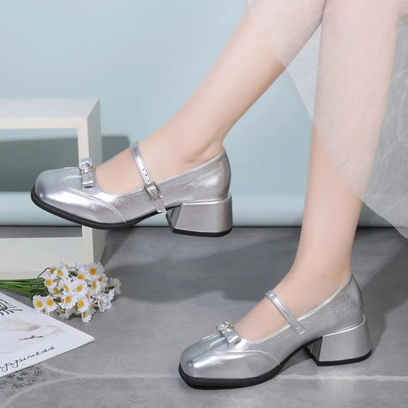 Women's Square Toe Mary Jane Flats – Belt Buckle PU Shoes