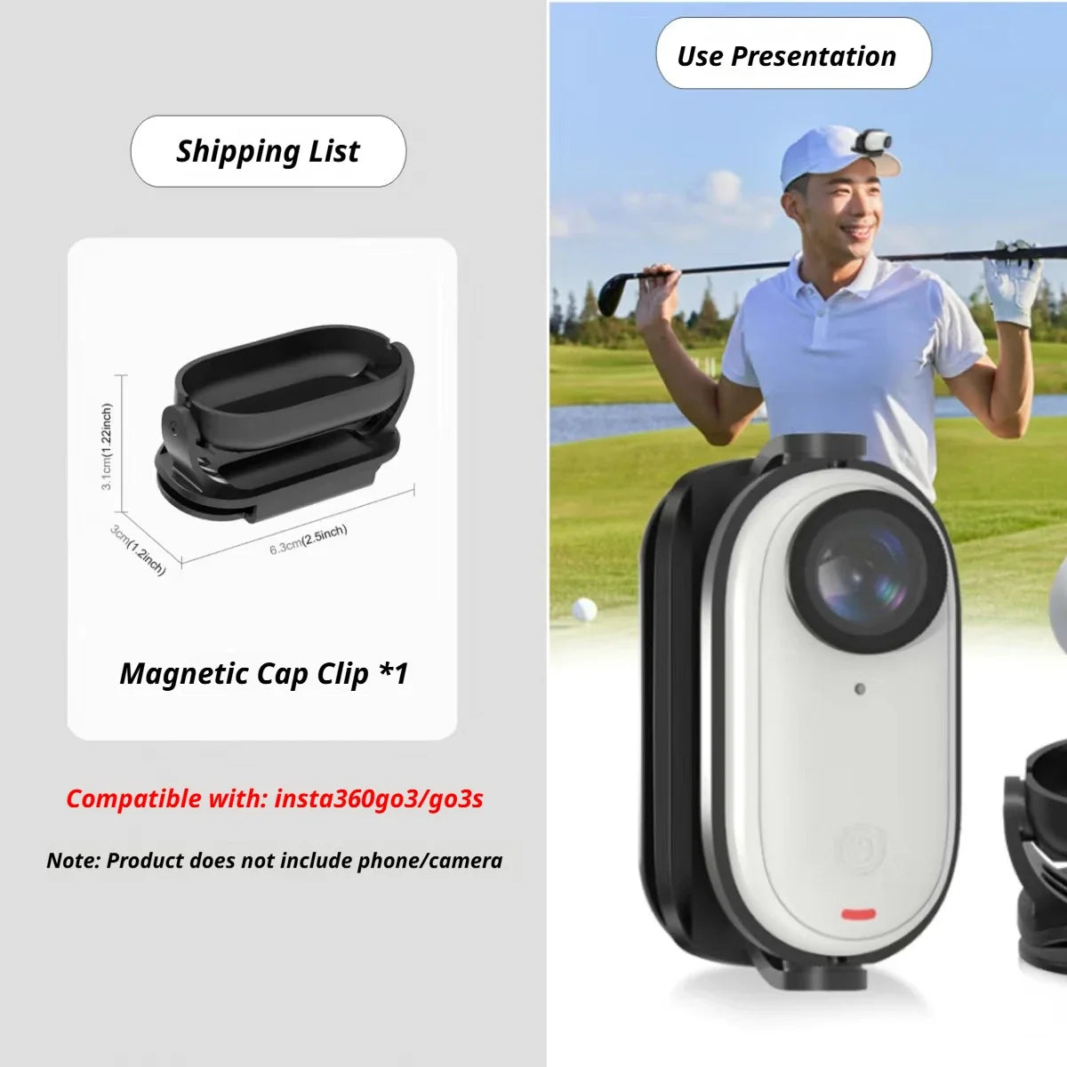 Magnetic Hat Clip Mount for Insta360 GO2, GO3 & GO 3S