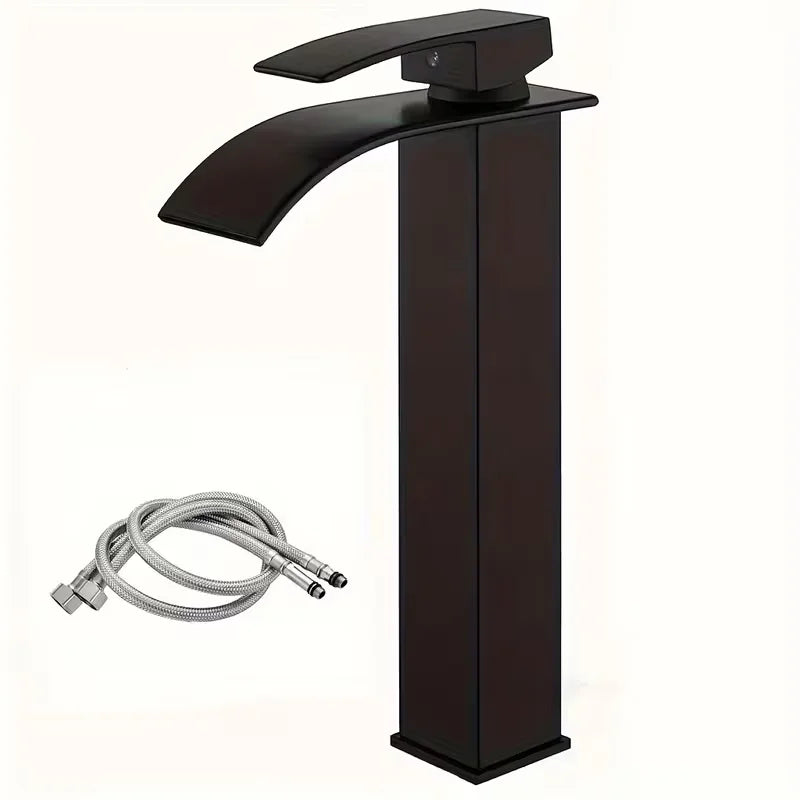 Matte Black Waterfall Vessel Sink Faucet | Single Handle