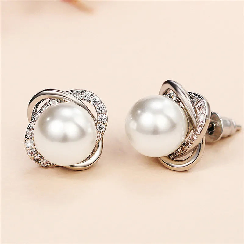 Huitan Pearl & Cubic Zirconia Stud Earrings for Women