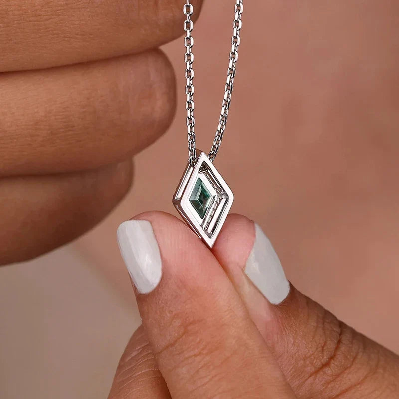 Huitan Green Cubic Zirconia Rhombic Pendant Necklace | Women