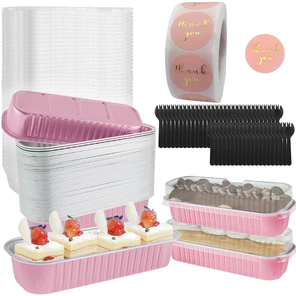 50-Pack Mini Aluminum Foil Loaf Pans with Lids & Spoons 6.8oz
