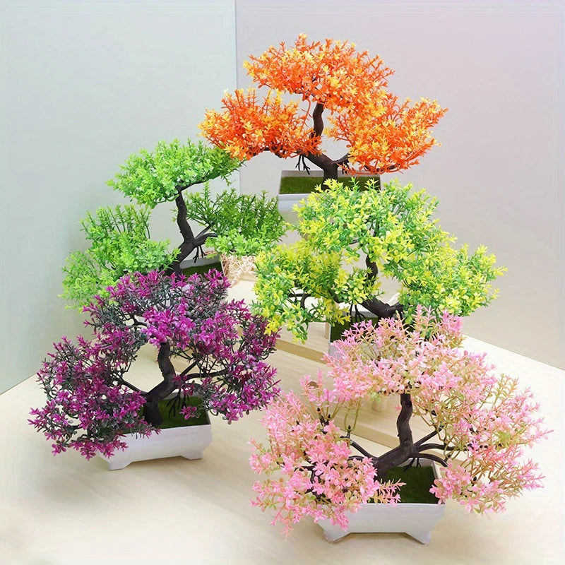 Artificial Pine Bonsai Tree – Plastic Green Plant Home Decor