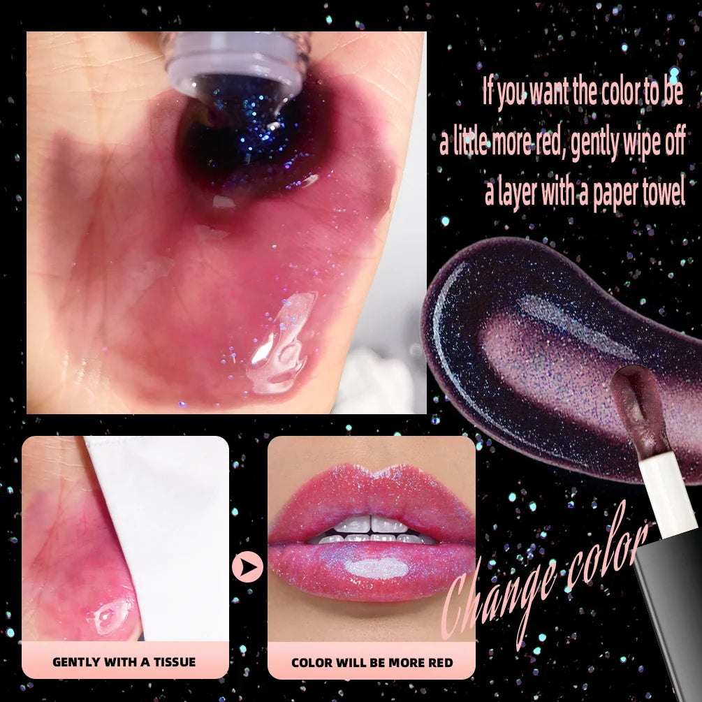 QIBEST Black Mirror Color-Changing Lip Gloss Oil | Diamond Shine