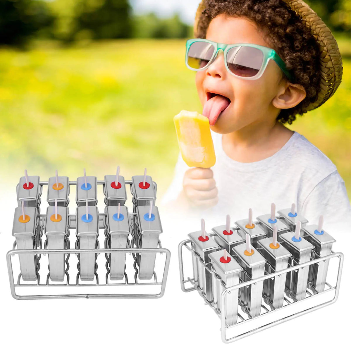 10 Molds Stainless Steel Ice Cream Mould Lolly Popsicle Stick Holder