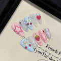3D Press-On Nails Korean Sweet Pink Blue Almond Tips | YADORNOS