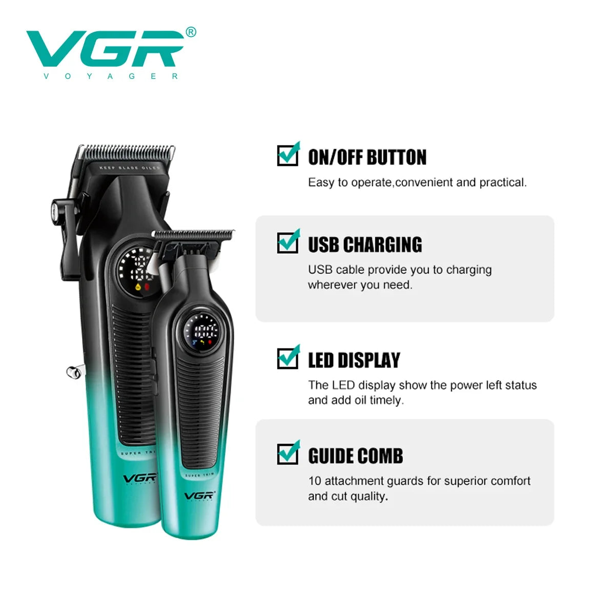 VGR 2-Piece Men's Electric Hair Clipper & Trimmer Set V-196 996