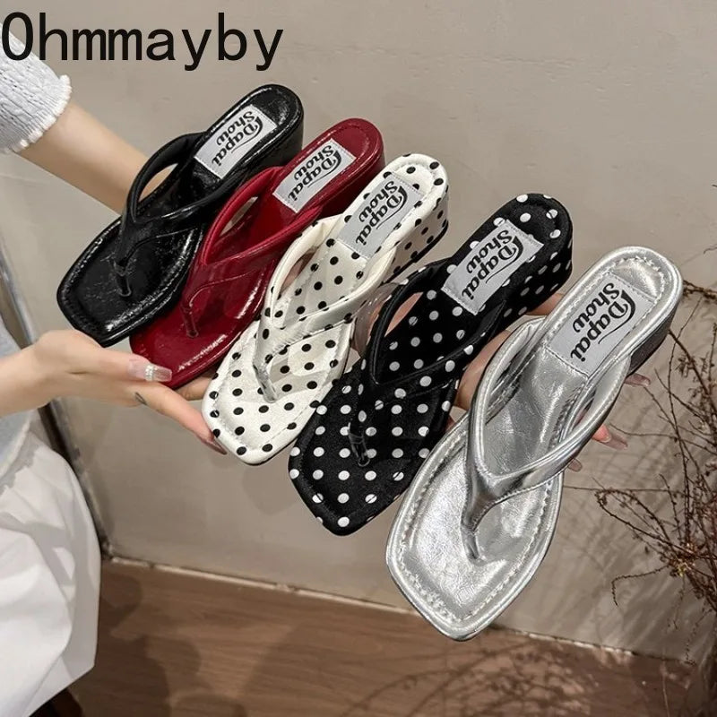 Women's Polka Dot Wedge Slippers – Summer Clip Toe Slides