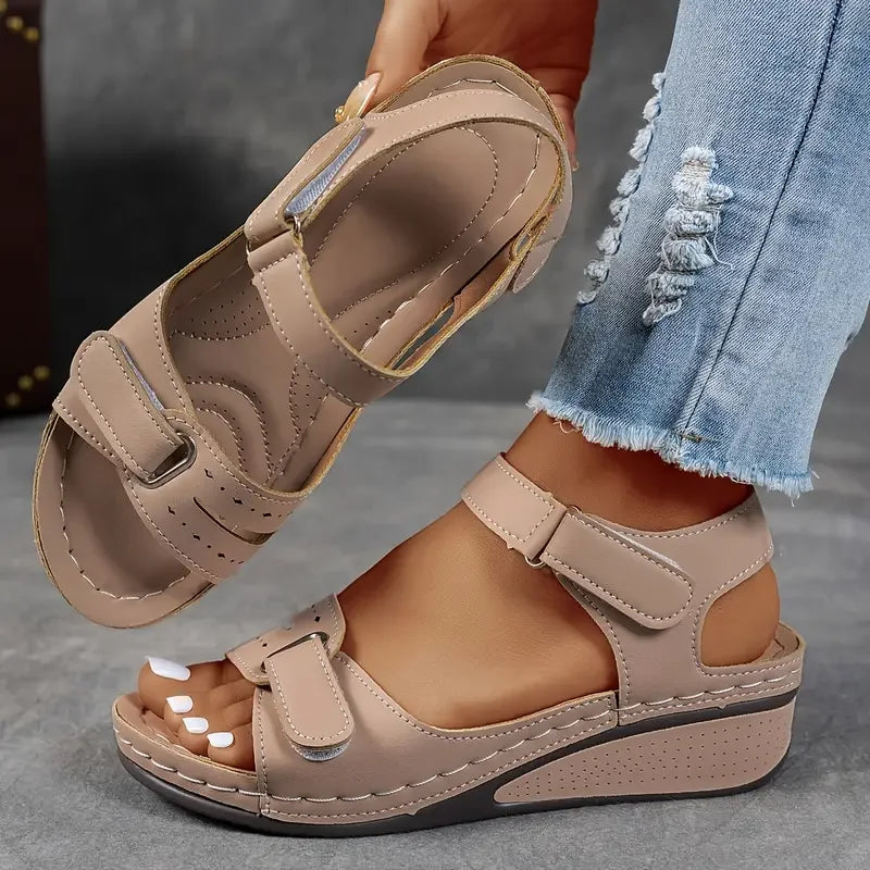 Women's Open Toe Wedge Sandals – Soft Buckle Summer Shoes