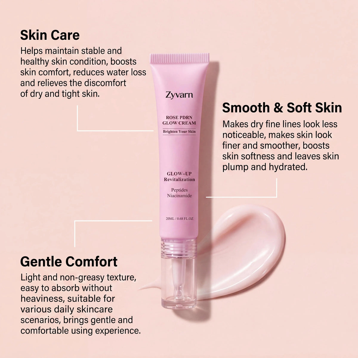 ZYVARN Rose PDRN Glow Boost Cream – Niacinamide & Peptides